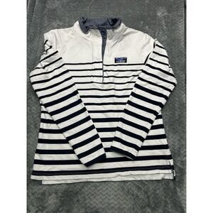 LL Bean Womens XS Nautical Stripe French Terry Button Mock Neck Sweatshirt